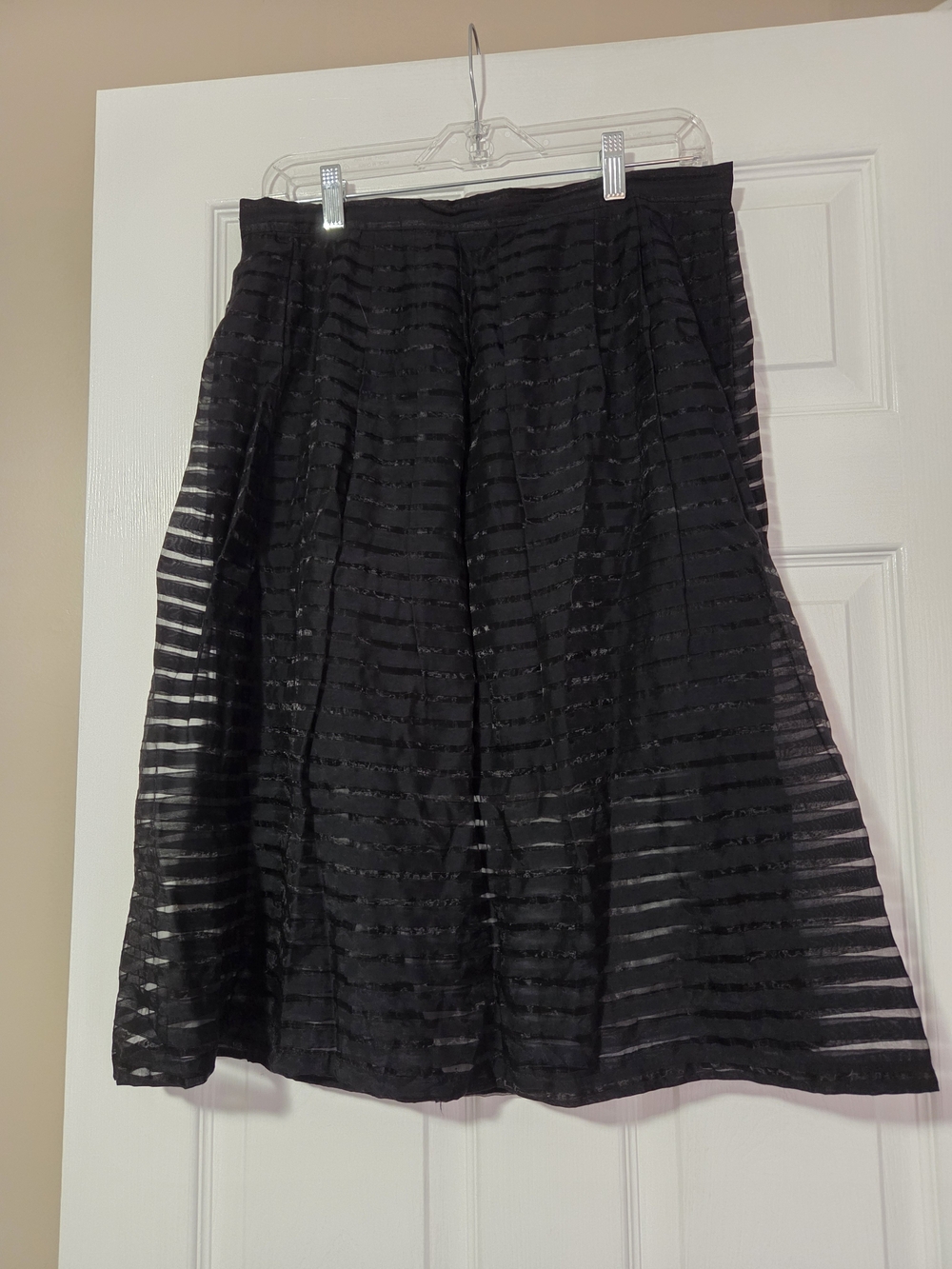 New Look Black Lined Sheer Striped Midi Skirt Size 14